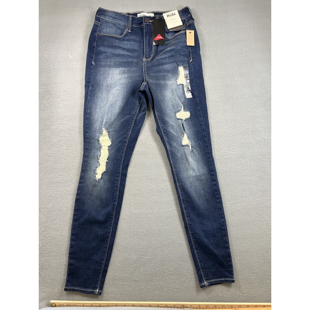 Mudd Women's Jeggings Size 9 Blue Denim High Rise Distressed Stretch New